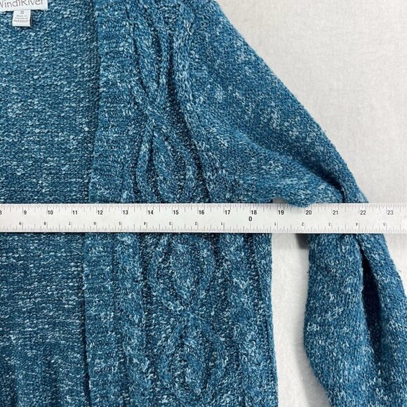 WindiRiver Cardigan Women's S Blue Heathered Cable Knit Open Front Ribbed Trim - Picture 3 of 12